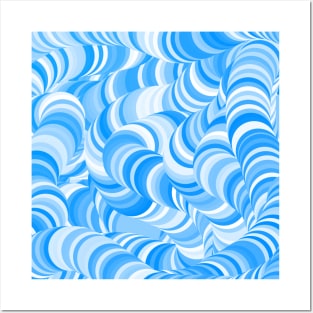 White Blue Swirl Coil Abstract Pattern Posters and Art